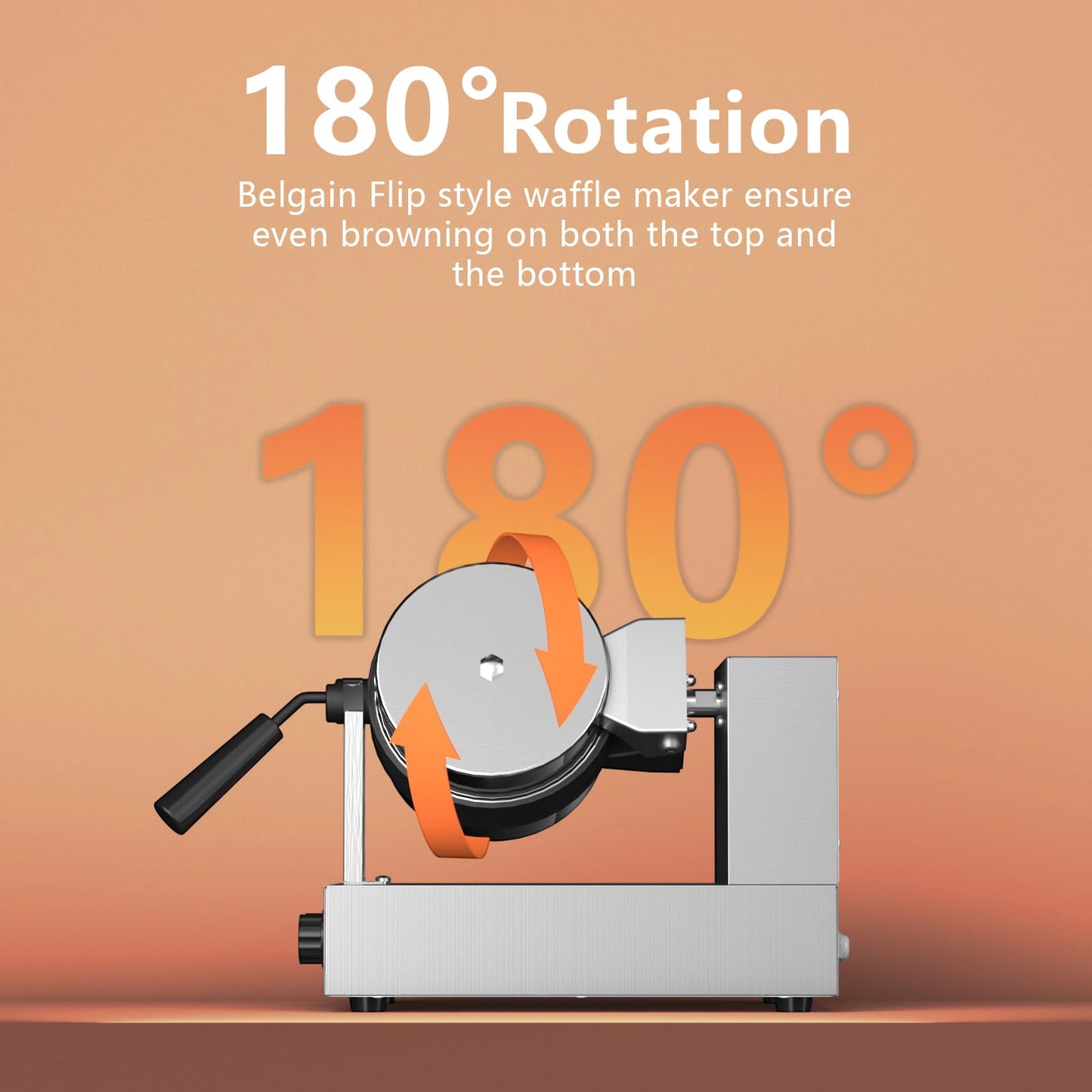 POPFOODEX Belgian Waffle Maker, 110V Industrial Waffle Maker w/Non-Stick Coating and Adjustable Temperature (122-572°F), 1200W Rotary Commercial Waffle Machine w/Timer, Restaurants and Food Trucks