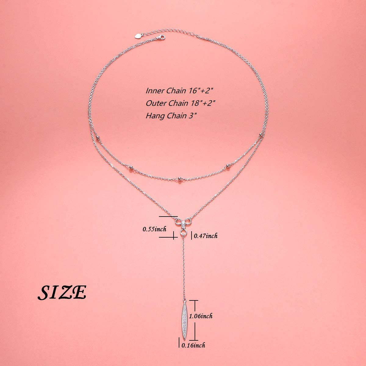 FLYOW Multi Layered Bar Necklace S925 Sterling Silver Beads Choker Marquise Cubic Zirconia Y Lariat Necklaces Long Chain Jewelry Gifts for Women Mothers Day Gifts