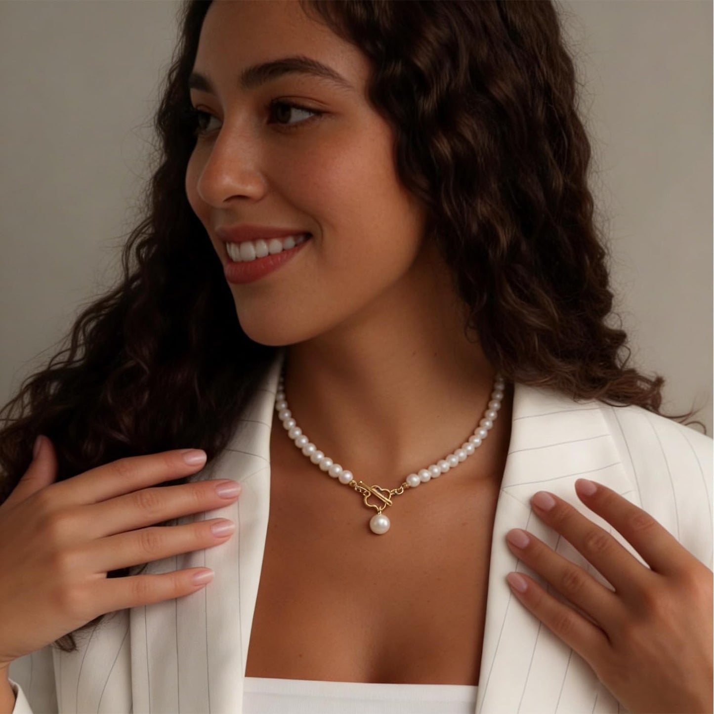 Cryshimmer Pearl Choker Necklace for Women 16K Gold Plated Faux Pearl Beads Strand Necklace Bracelet Earring Set Costume Jewelry(4-leaf Clover Clasp-3PCS)