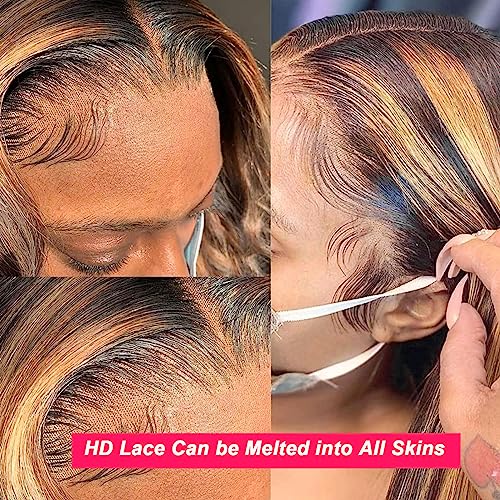 Ombre Lace Front Wigs Human Hair 13x4 HD Straight Lace Front Wigs 4/27 Honey Blonde Lace Front Wig Human Hair 180% Density Glueless Wigs Human Hair Pre Plucked (24 Inch)