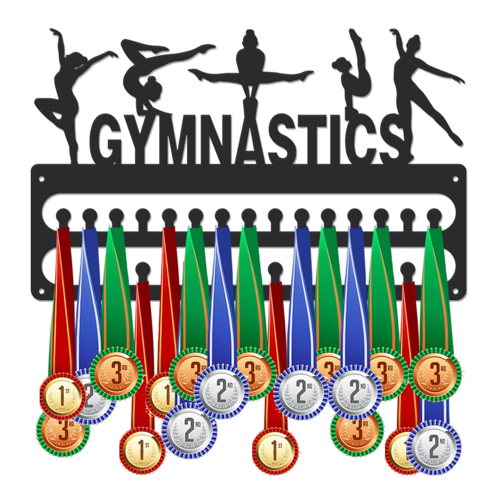 SUPERDANT Gymnastics Medal Hanger Display Sports Medal Holder Women's Gymnastics Iron Hanging 30 Hooks Metal Display Rack Organizer Race Ribbon Award Wall Hanger Gifts for Kids Athletes