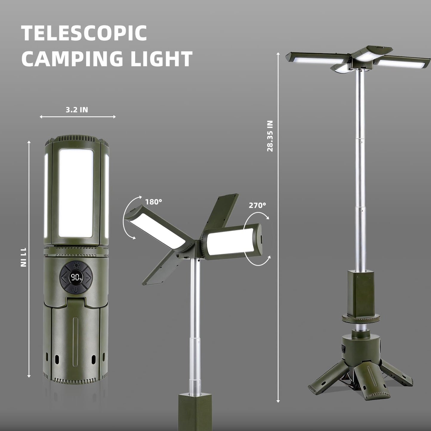 aiGear Telescopic Camping Lights, Rechargeable Camping Lights with Stand 14000mAh Collapsible Camping Lanterns Portable Flashlights IPX5 Waterproof for Camping Hiking Fishing Emergency Use