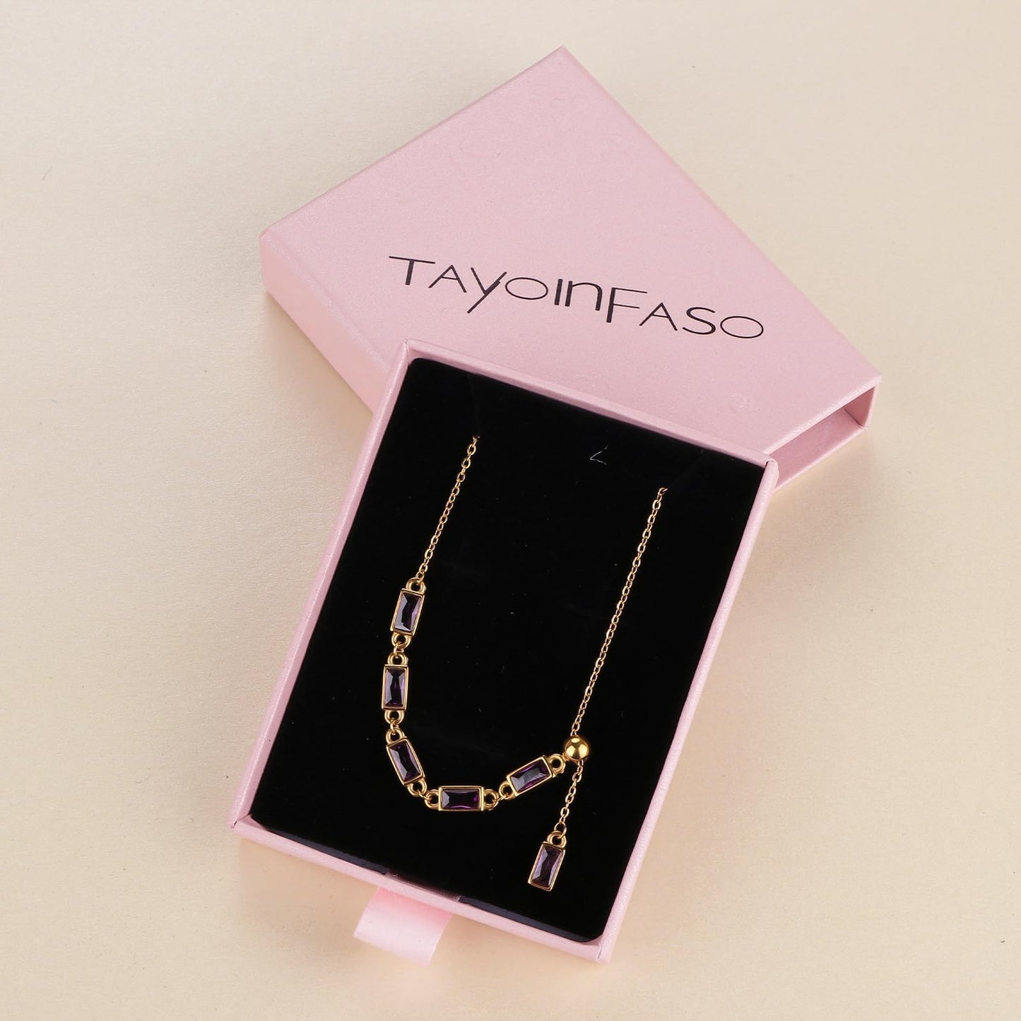 TaYolnFaSo Amethyst Y Shaped Necklace 18K Gold Plated Emerald Cut Purple CZ Y Lariat Necklace Amethyst Jewelry Christmas Gift for Women