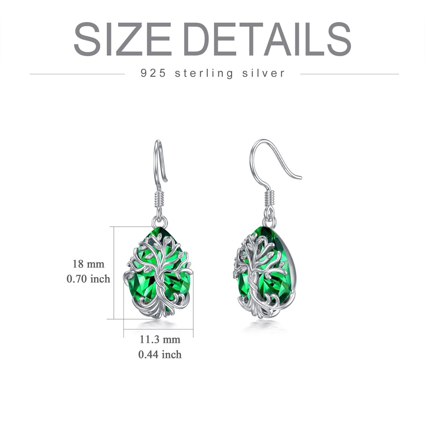 TOUPOP Emerald Tree of Life Earrings Sterling Silver Teardrop May Birthstone Earrings Family Tree Emerald Jewelry Birthday Mothers Day Gifts for Women Mom Her