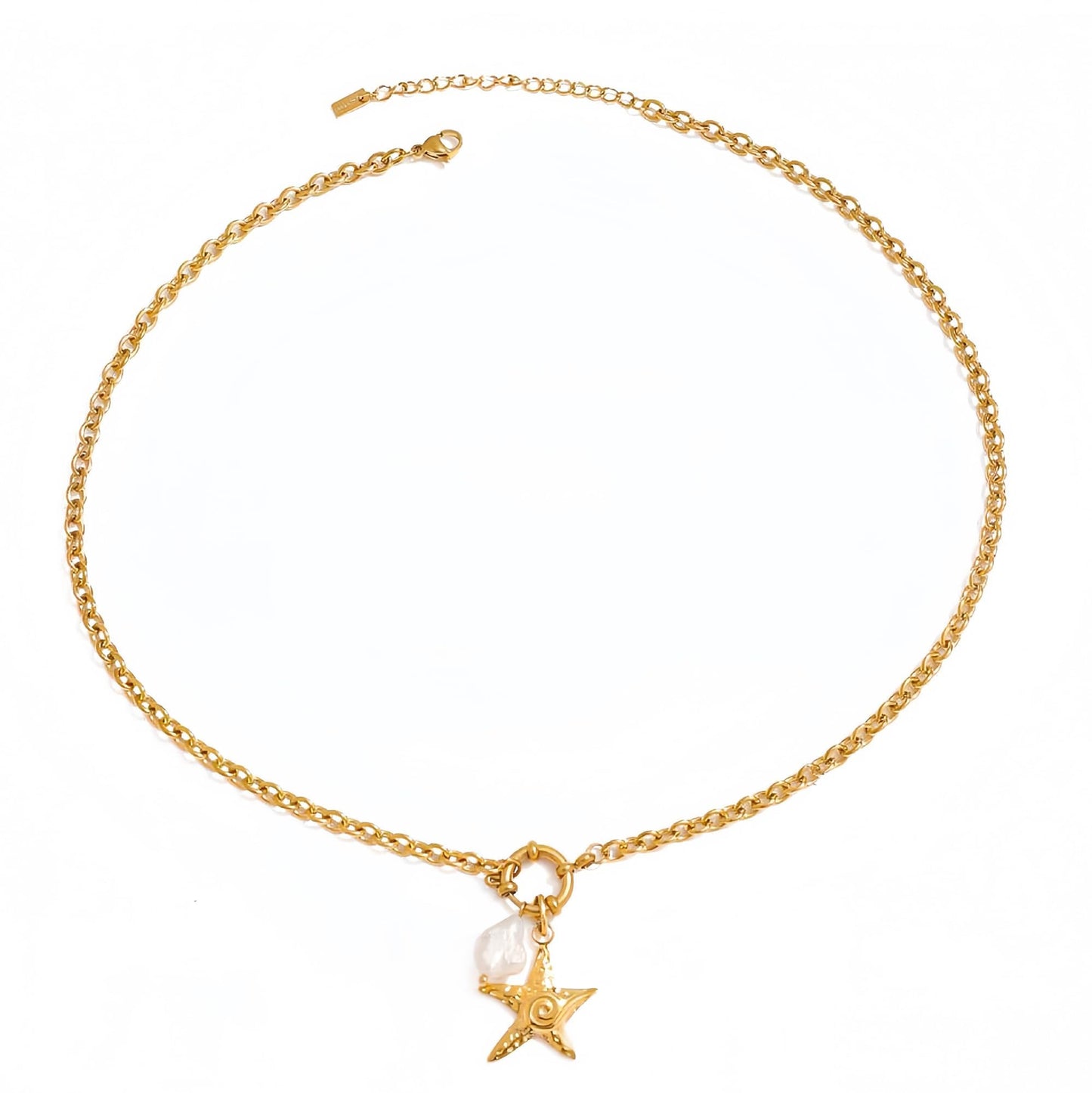 Seamido Dainty Gold Necklace for Women, 18k Gold Plated Waterproof Necklace Charm, Summer Beach Choker with Butterfly Pearl Sea Star Trendy Elegant Jewelry for Her