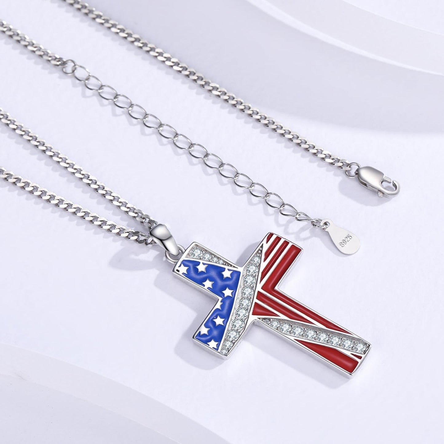 YEESIA Cross Necklace for Women Men 925 Sterling Silver Jesus Crucifix Pendant Necklace with Lapis Lazuli Religious Christian Jewelry Gift