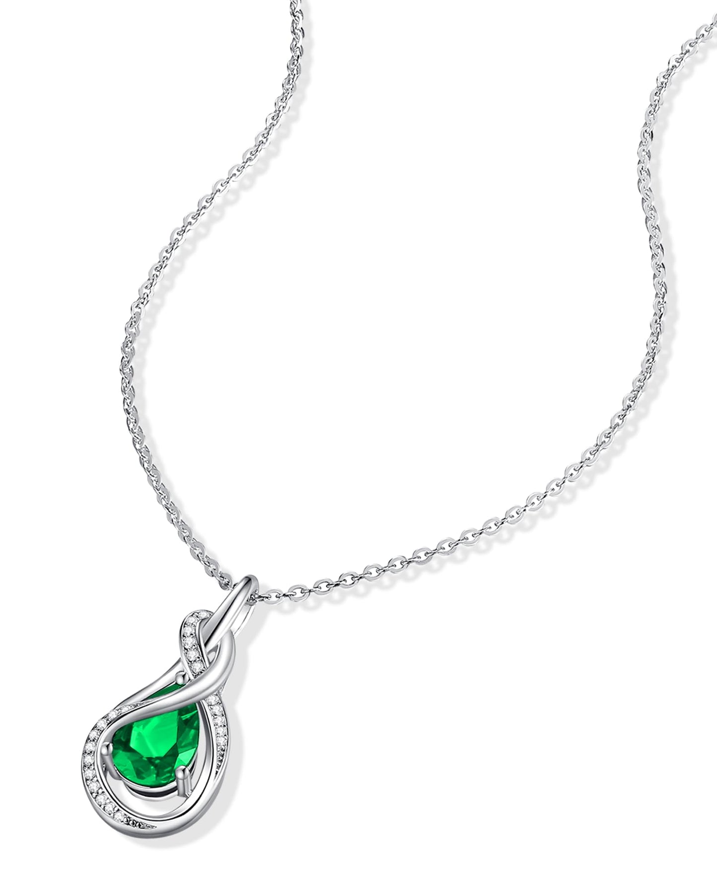 FANCIME Emerald Necklace May Birthstone Sterling Silver Infinity Knot Pendant Necklace Green Gemstone Fine Jewelry Birthday Mothers Day Gifts for Women Mom