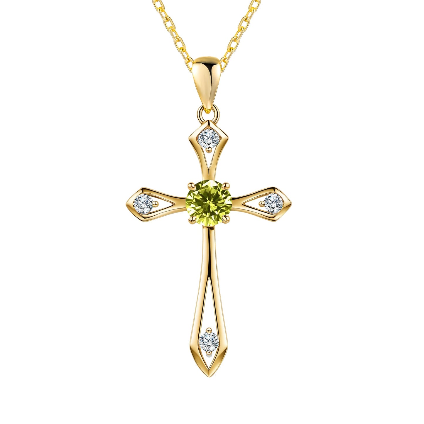 14K Gold Plated Solid Cross Necklace for Women,925 Sterling Silver Ladies Faith Cross Birthstone Pendant Christian Religious Confirmation Baptism Everyday Fine Jewelry Anniversary Birthday Gifts for Her