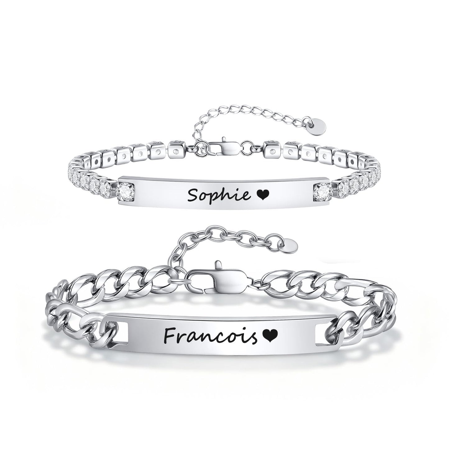 Personalized Matching Bracelet for Couple - Custom Engraving Couple Bracelet,Stainless Steel Long Distance Relationship Jewelry,Promise Bracelet for Him/Her,Valentine's Day Anniversary Birthday Gift