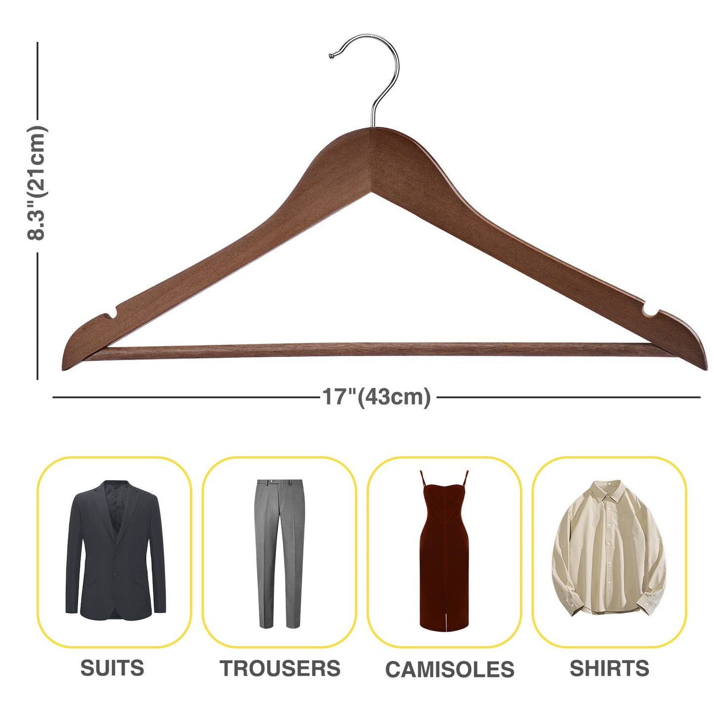 Uinicor Wooden Hangers - 60 Pack - Clothes Hanger for Daily Used,Heavy Duty Wood Hangers with Precisely Cut Notches,Coat Hanger for Closet, Clothes Hangers for Shirt Suit Dres（Walunt）
