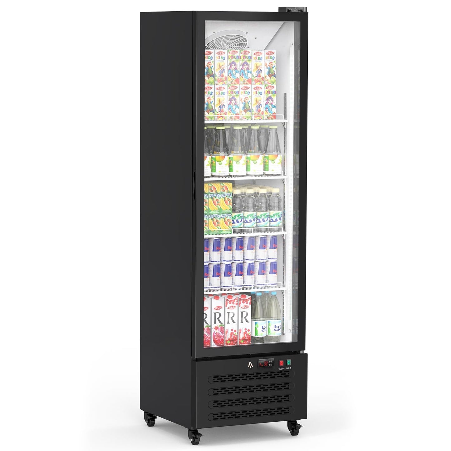 IDEALHOUSE Commercial Refrigerators, 13.4 Cu.Ft Beverage Cooler, Commercial Fridge with Glass Door Display, LED Light Adjustable Shelves Drink Cooler for Restaurant Grocery Store Home, Black