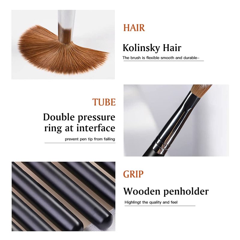 Yasterd Acrylic Nail Brush 100% Kolinsky Acrylic Brushes for Nails Size 22 Oval Crimped Shaped Nail Brushes for Acrylic Application Black Wood Handle Professional Nail Art Powder Brush Manicure Tool