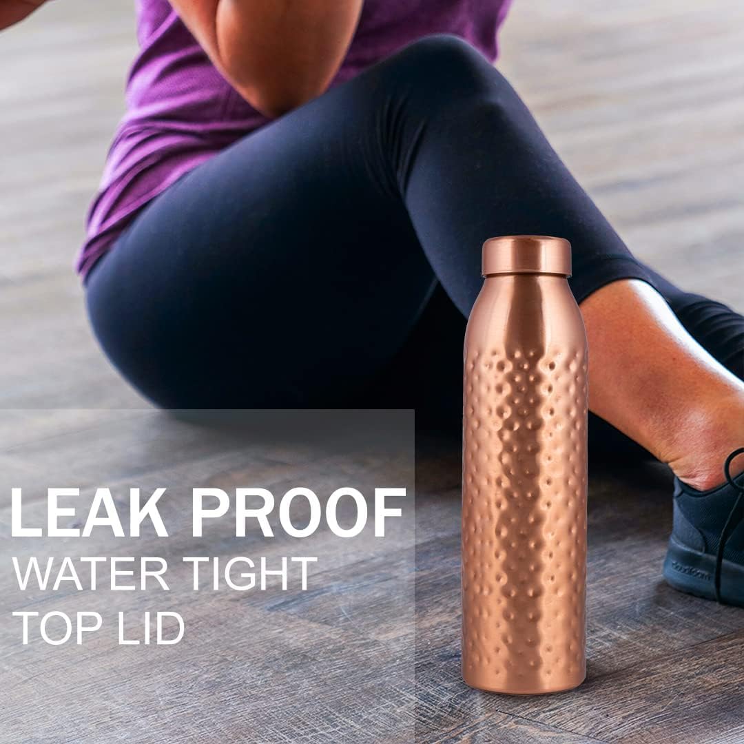 NORMAN JR, Copper Water Bottle 1L - Gift Box of 6, Hammered, an Ayurvedic vessel made from pure copper - helps you drink more water, with many health benefits