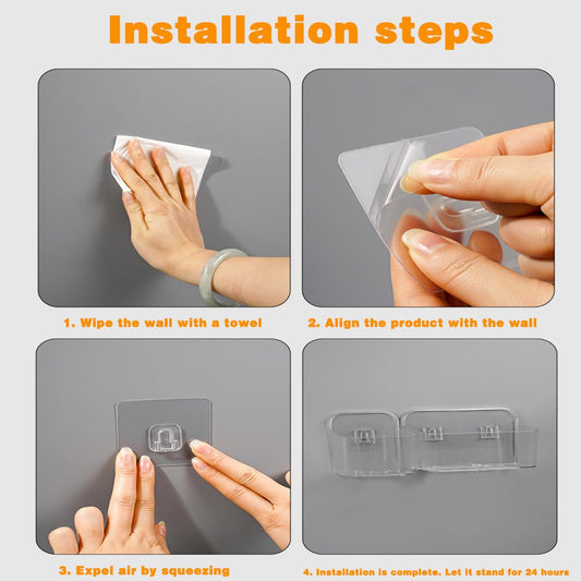 Adhesive Wall Mount Organizer Box,Acrylic Shelves for Wall,No Drilling Hang Walls,with Self Adhesive Tape,Automatic Draining for Bathroom, Kitchen, Living Room - Clear (Small)