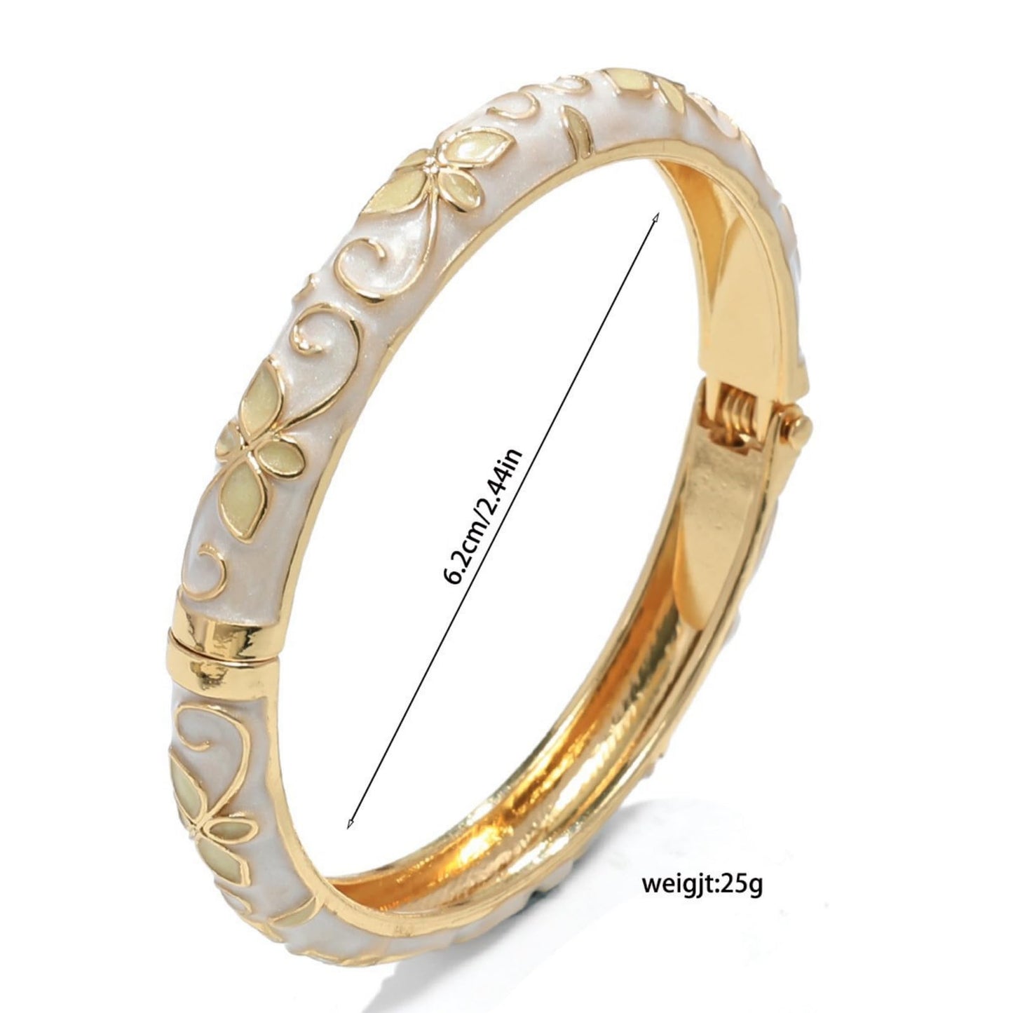 MQCEHTI Vintage Flower Cloisonne Bangle Bracelet for Women, Enamel Chunky Gold Plated Bracelets Jewelry Gifts (White Black Flower)
