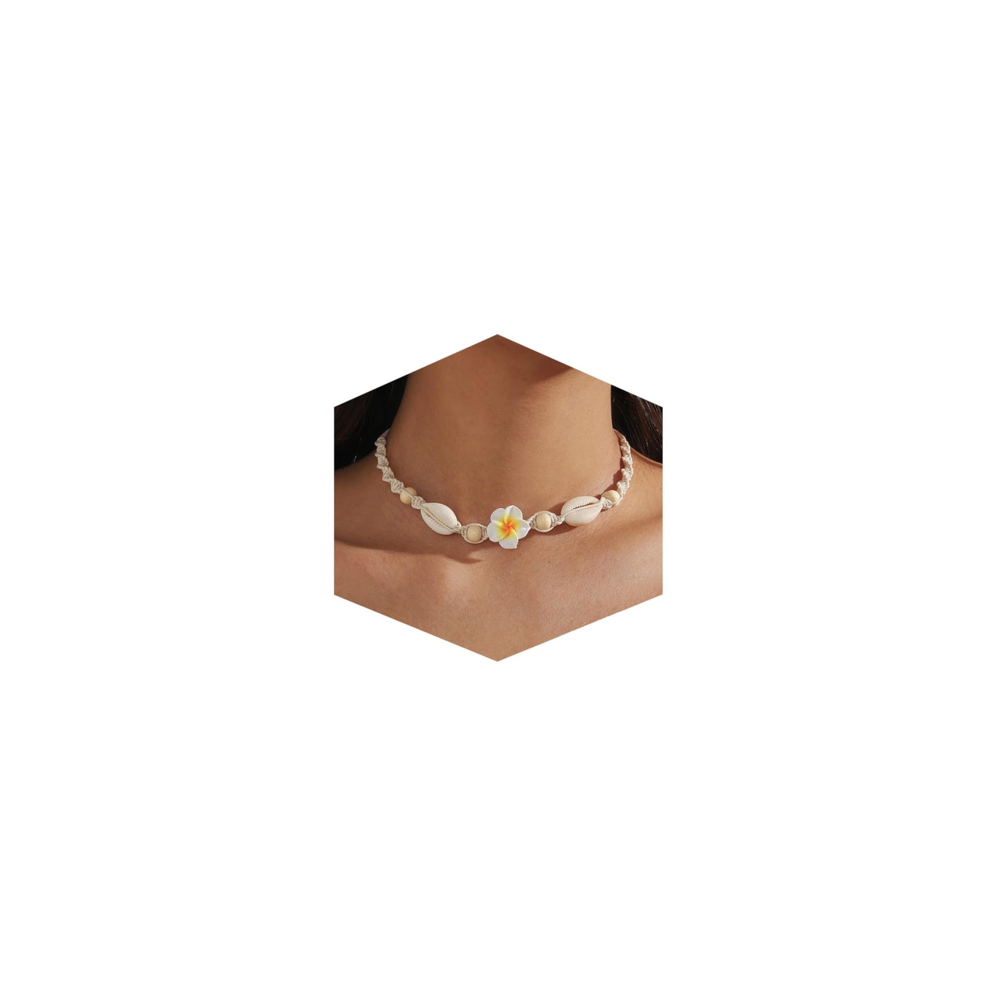 Nackiy Handmade Sea Shell Necklace Choker For Women Summer Adjustable Natural Shell Collar Necklace (White Flower)