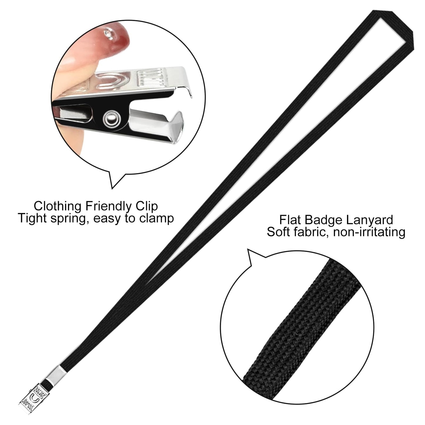 50 Pcs Clear Vertical Badge Id Card and 50 Pcs Lanyard, Reusable Lanyards for Id Badge Holder Name Tag Badge Holder with Lanyards for Adults Kids Business School Conferences (Black)