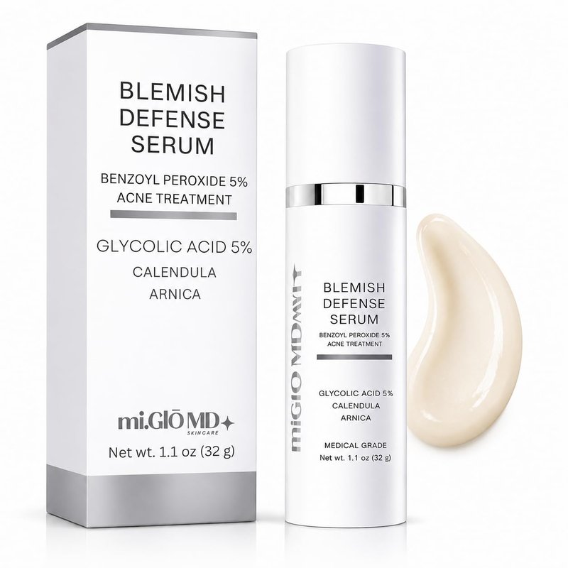 mi.Glo Blemish Defense Clarifying Facial Serum 1.1 oz with Glycolic Acid 5%, Allantoin | Lightweight Daily Face Serum for Oily & Blemish-Prone Skin | Oil Balancing Skincare