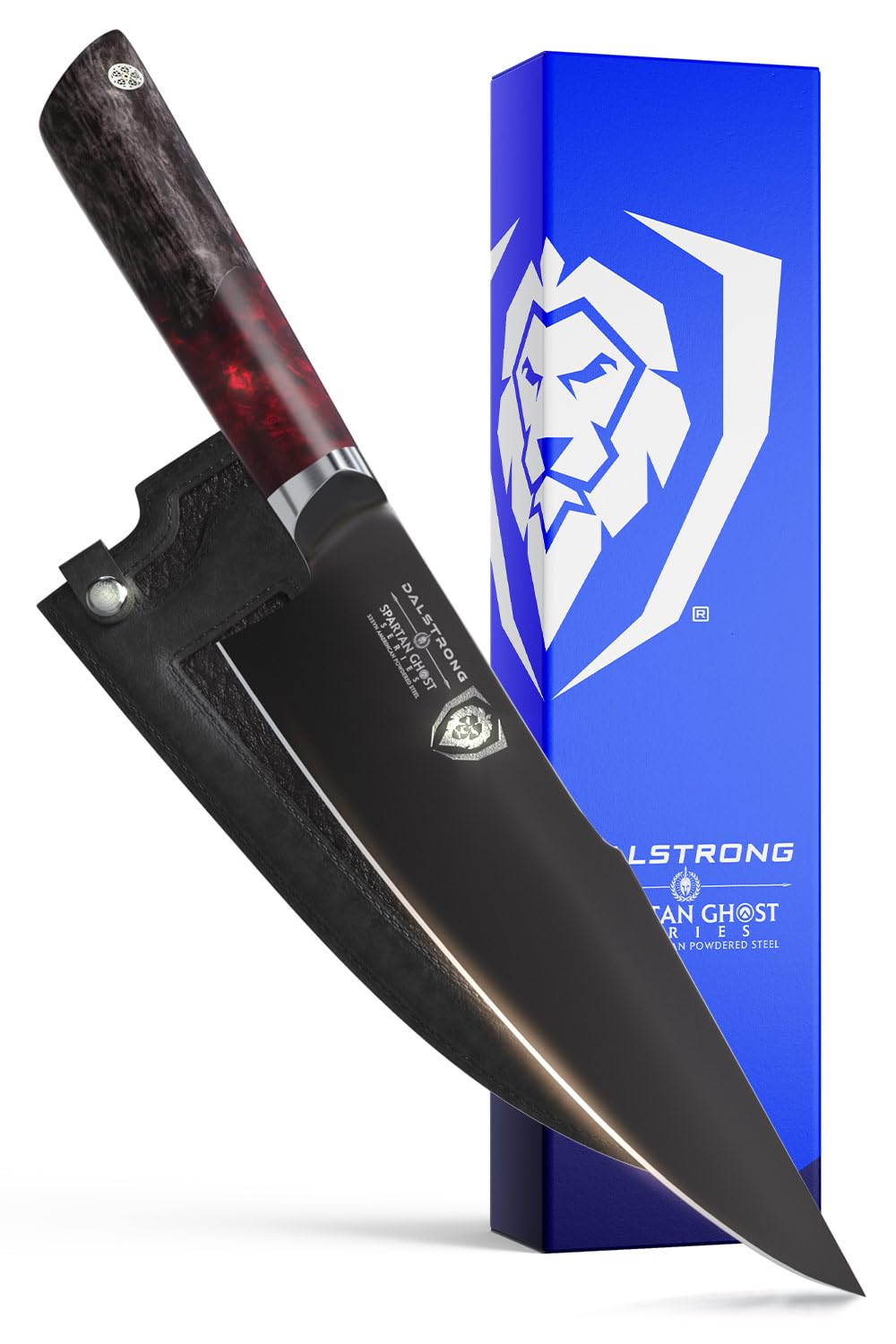 Dalstrong Chef Knife - 8 inch - Spartan Ghost Series - American Forged S35VN Powdered Steel Kitchen Knife - Maple & Red Resin Handle - Razor Sharp Cooking Knife -Sheath Included