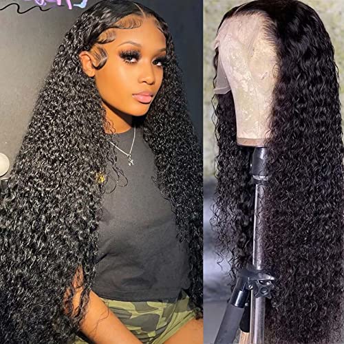 Water Wave Lace Front Wigs 13x4 HD Trasparent Glueless Lace Frontal Wigs for Women Pre Plucked with Baby Hair 180 Density Wet and Wavy Wigs (26 inch)
