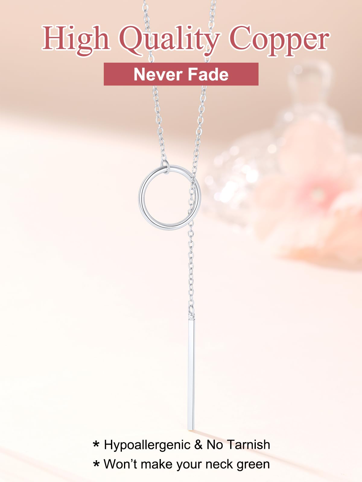 FOCALOOK Long Necklaces for Women Drop Vertical Bar Pendant Lariat Y Necklace 28inch/73cm