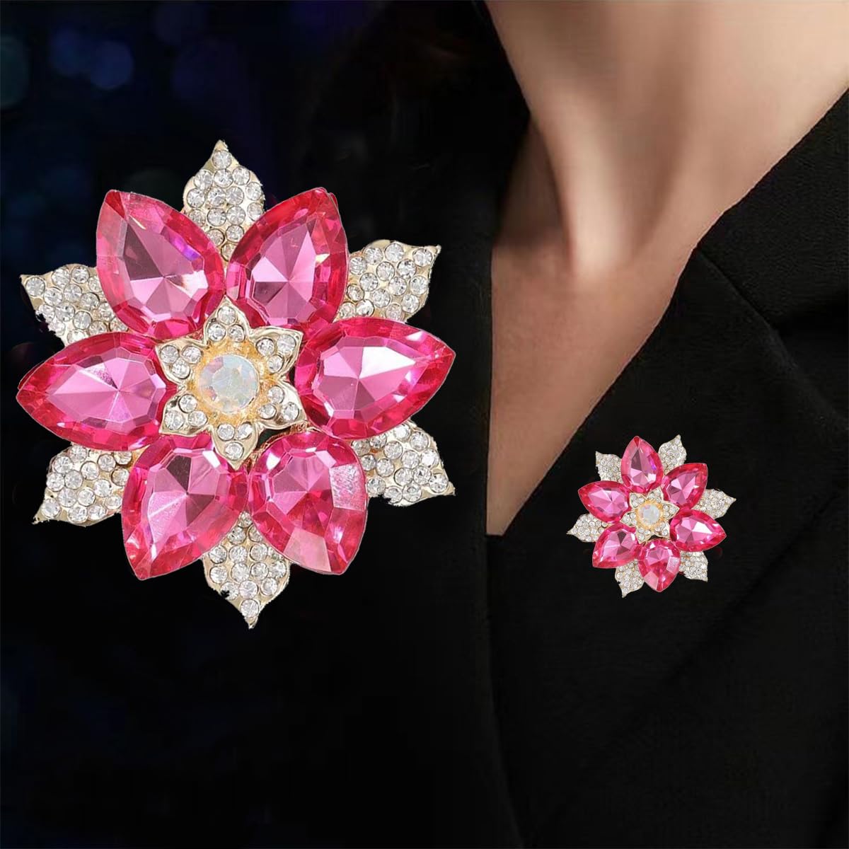 Rhinestone Sunflower Brooch Pin for Women Red Black Purple Large Flower Brooch Snowflake Hat Marquise Wreath Christmas Jewelry