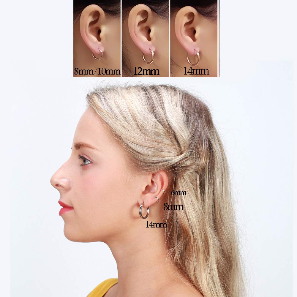316L Surgical Stainless Steel Huggie Hoop Earrings 8mm Silver Hypoallergenic Earrings Hoop Cartilage Helix Lobes Hinged Sleeper Earrings For Men Women(B02: 8mm Silver(THK 2.0mm))