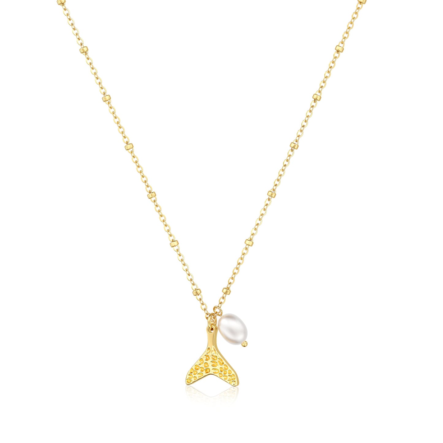 Picuzzy 14K Gold Plated Fish Pendant Necklace for Women Trendy, Sea Fish Tail Beach Necklace Ocean Coastal Tropical Nautical Vacation Summer Jewelry Pearl Accessories for Women