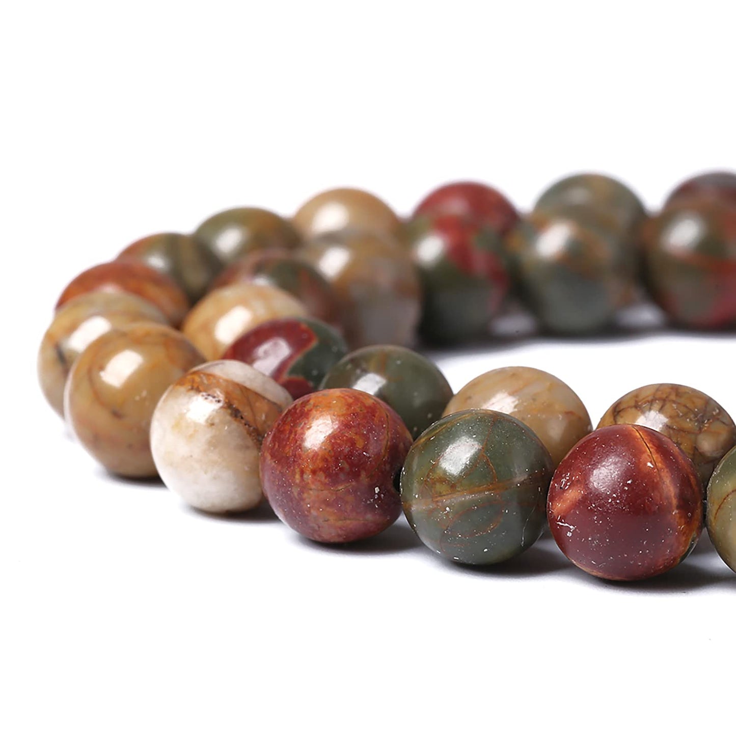 10mm 38pcs Natural Picasso Jasper Beads Healing Power Stones Round Loose Gemstone Beads for Jewelry Making DIY Bracelet Necklace 15"