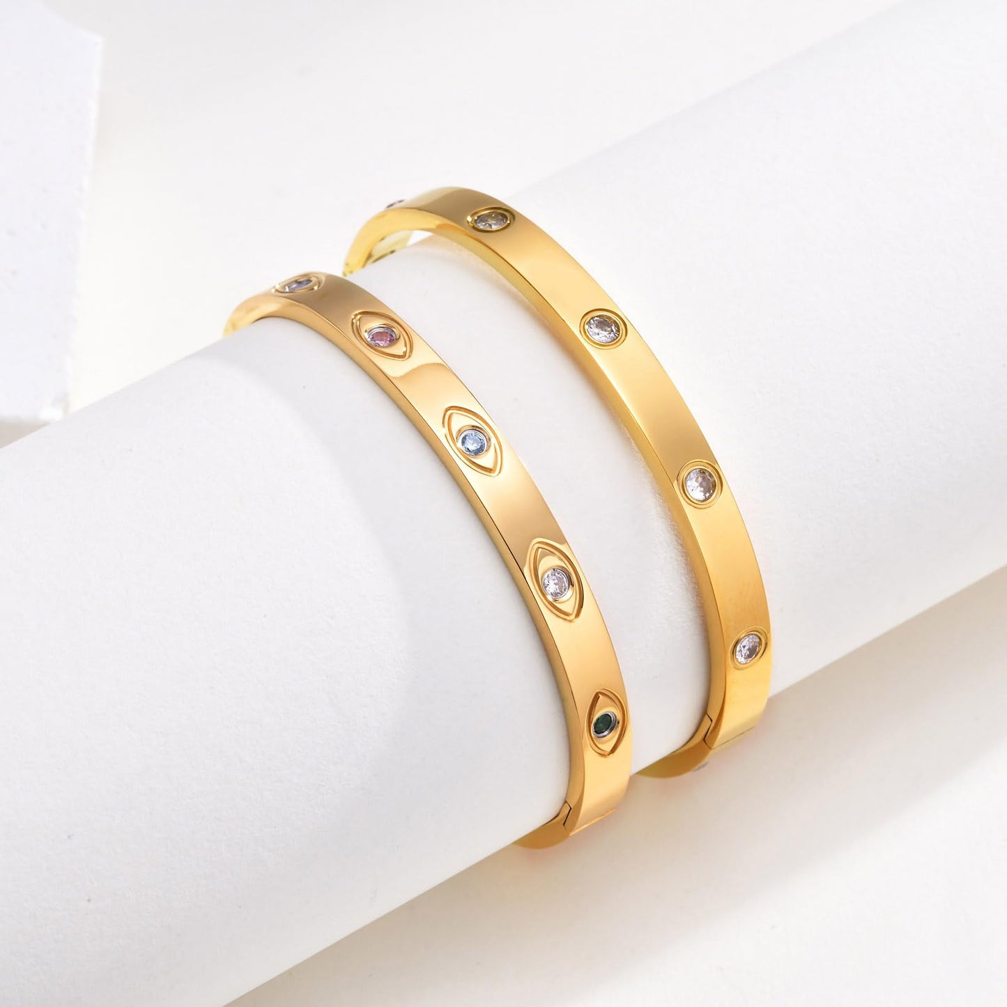 MPRAINBOW Gold Bracelets for Women, 2Pcs 18K Gold Plated Cubic Zirconia Bangle Crystal Friendship Bracelet Jewelry,Wedding Party Christmas Birthday Gifts for Girlfriend Sister Daughter