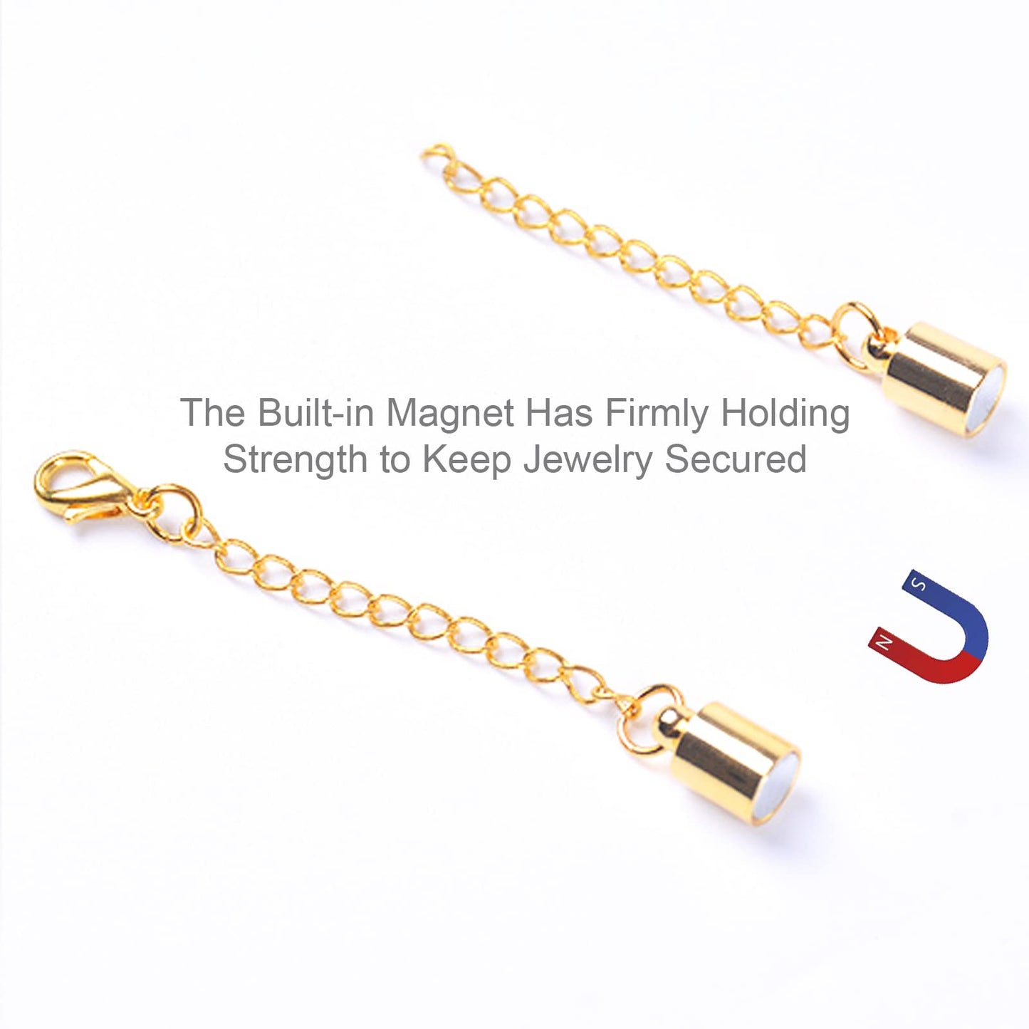 Mizeer Magnetic Necklace Extenders, Adjustable Chain Extenders for Necklaces, Magnetic Necklace Clasps and Closures with Extender Chains (4pcs Gold)