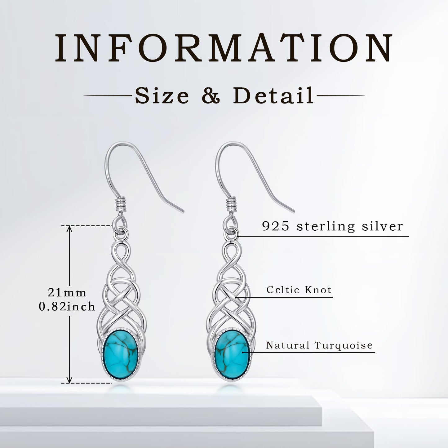 Eetaitai Turquoise Celtic Dangle Earrings for Women 925 Sterling Silver Irish Jewelry Celtic Earrings Native American Jewelry Mothers Day Gifts for Mom Wife Sister