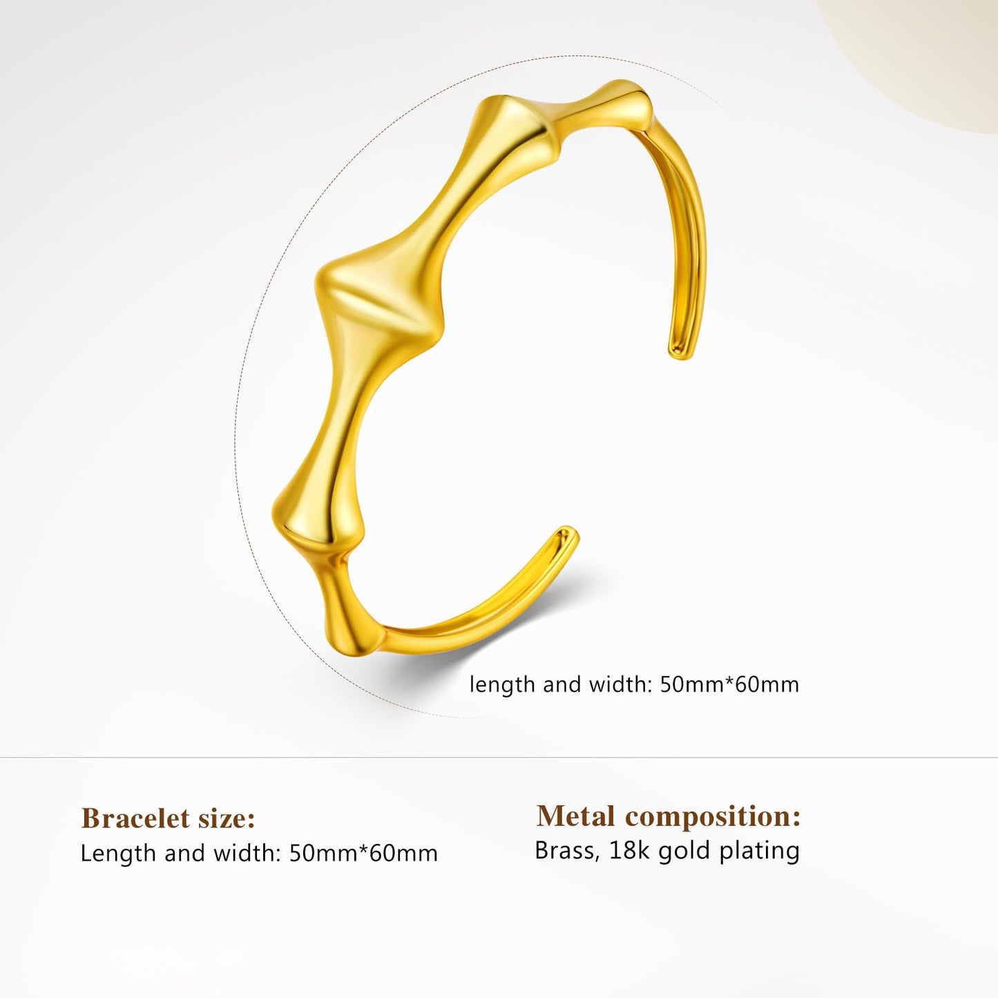 Cicy Bell 18k Gold Plated Cuff Bangle Bracelet for Women Bone Joint Wide Open Vintage Bracelets Trendy Birthday Jewelry Gifts