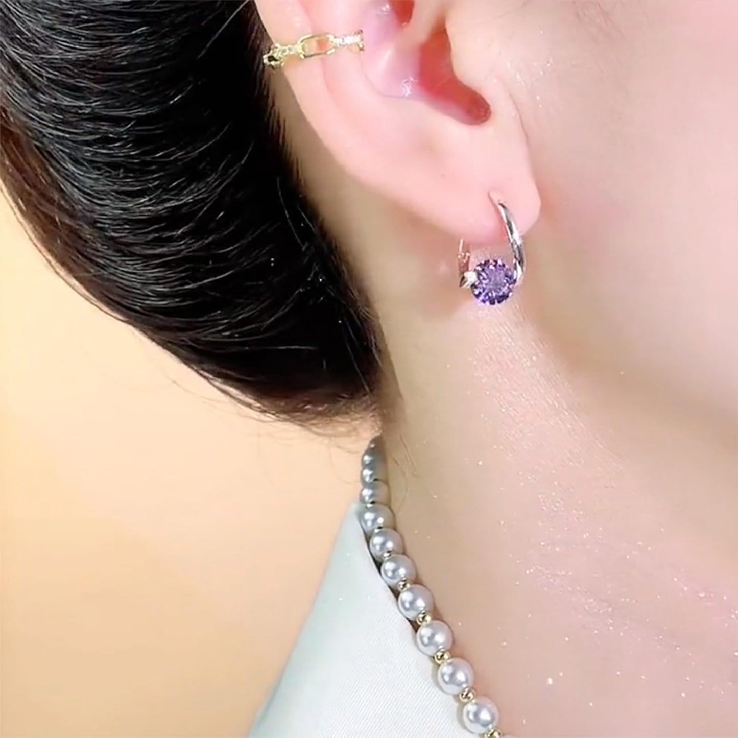 Lymphatic Drainage Earrings for Women Lymphatic Activity Hoop Earrings Magnetotherapy Germanium Earrings Sparkle CZ Hoop Earrings (Purple)