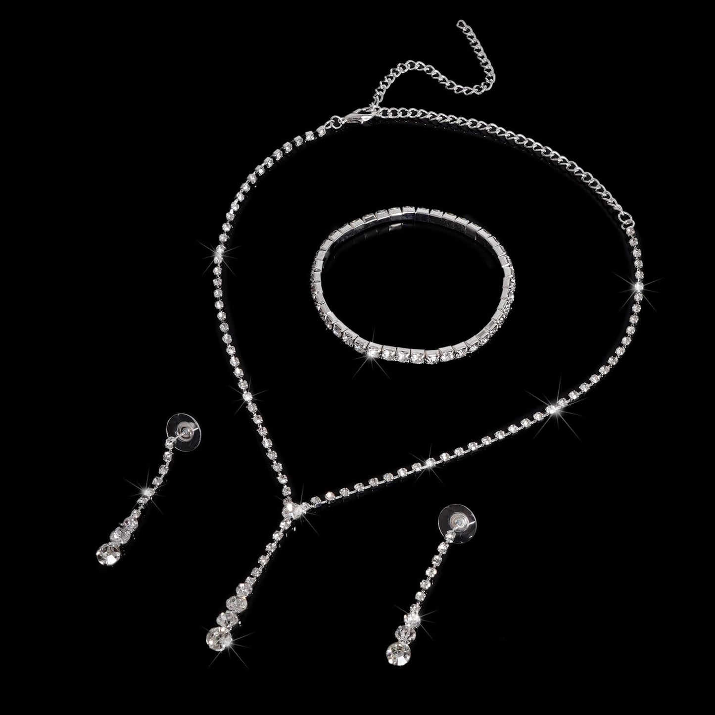 Jmkcoz Women Jewelry Set Silver Necklace Earrings Bracelet Rhinestone Crystal Bridal Wedding Jewelry Sets for Brides Bridesmaid Wedding Party (Style 1)