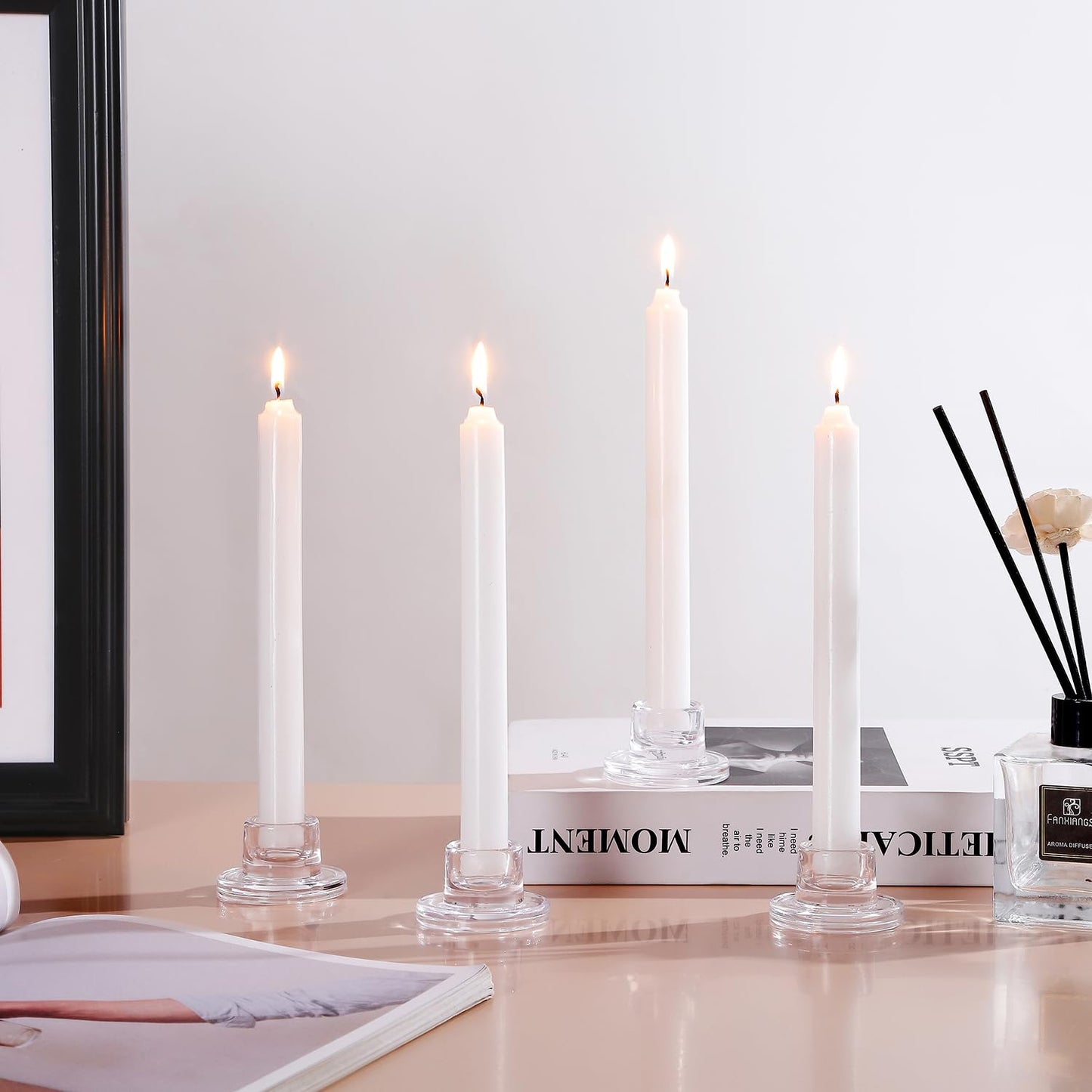 ZQXJWF Clear Glass Taper Candle Holders Set, Round Base Design, Elegant Dining Table Decor, for Table Centerpiece Wedding Party Advent Christmas Home Decorations (48, Clear)