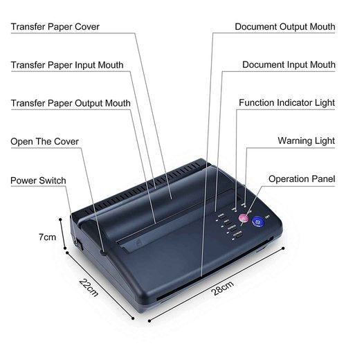 Sacnahe Tattoo Transfer Stencil Machine Copier Printer Thermal Tattoo Kit Copier Printer With 20pcs Tattoo Stencil Transfer Paper, Black（ Not Wireless）