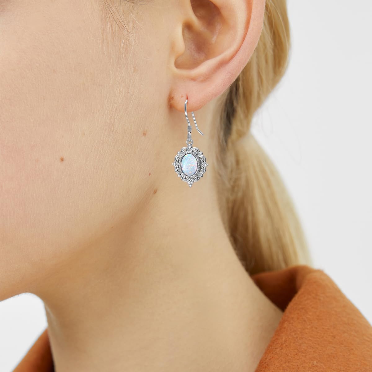 MOTIEL Vintage Opal Dangle Earrings for Women 925 Sterling Silver Genuine Opal Dangle Drop Earrings with Diamond October Birthstone Jewelry Gift for Mother Wife - Style C