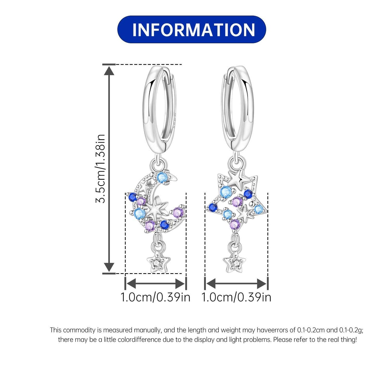 vireau 925 Sterling Silver Drop Earrings Dragonfly Flower Moon Star Dangle Earrings Hypoallergenic Sterling Silver Earrings Jewelry for Women (Stars and Moon)