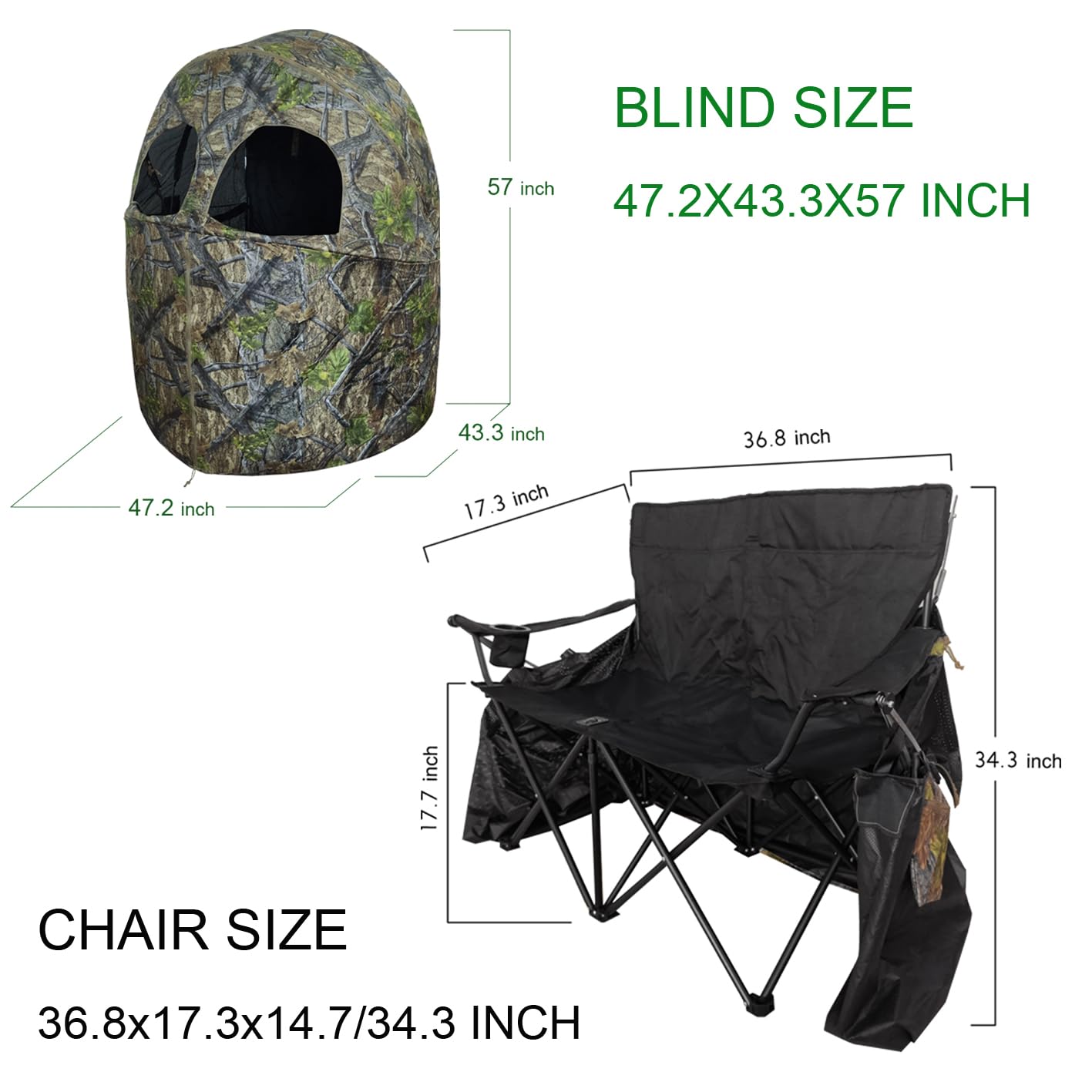 2-Person See-Through Hunting Ground Blind with Dual Built-in Chairs – Pop-Up Camouflage Tent for Deer Turkey, and Game Hunting
