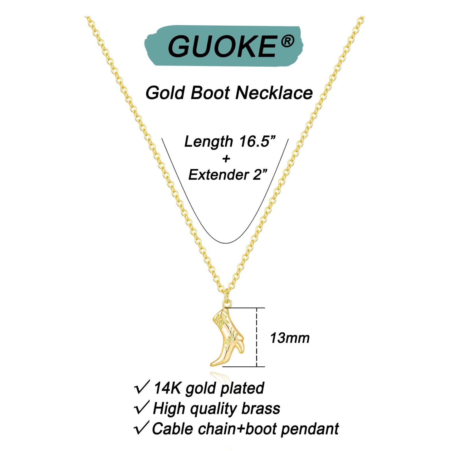 GUOKE Gold Boot Necklace for Women – 14K Gold Plated Cowgirl Pendant, Dainty Western Cowboy Boot Necklace, Minimalist Jewelry for Her