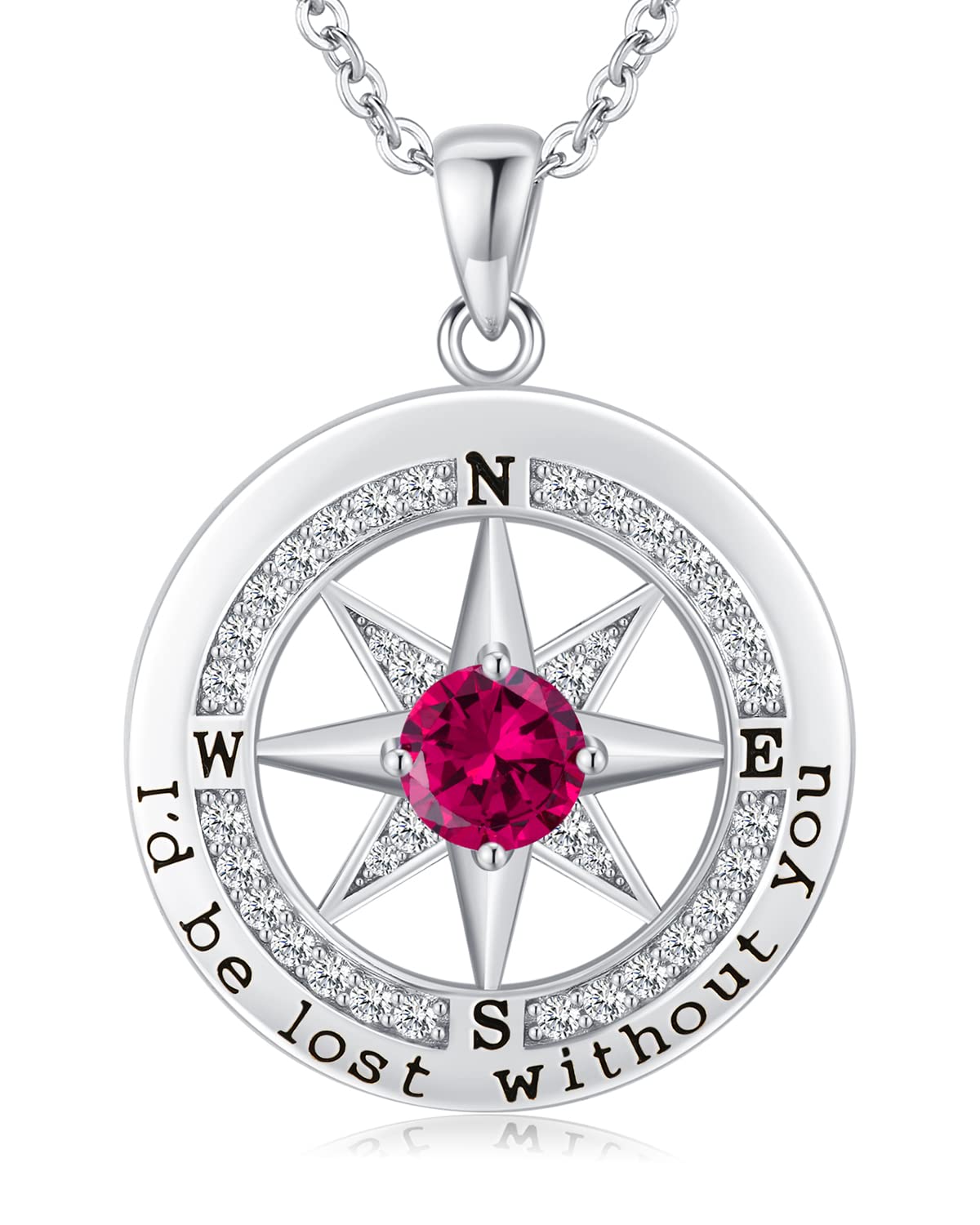 S925 Sterling Silver Necklace for Wife, Women Anniversary Year Gifts Compass Jewelry, Birthday Gift Ideas for Her Girlfriend Woman Necklaces, 18K White Gold July