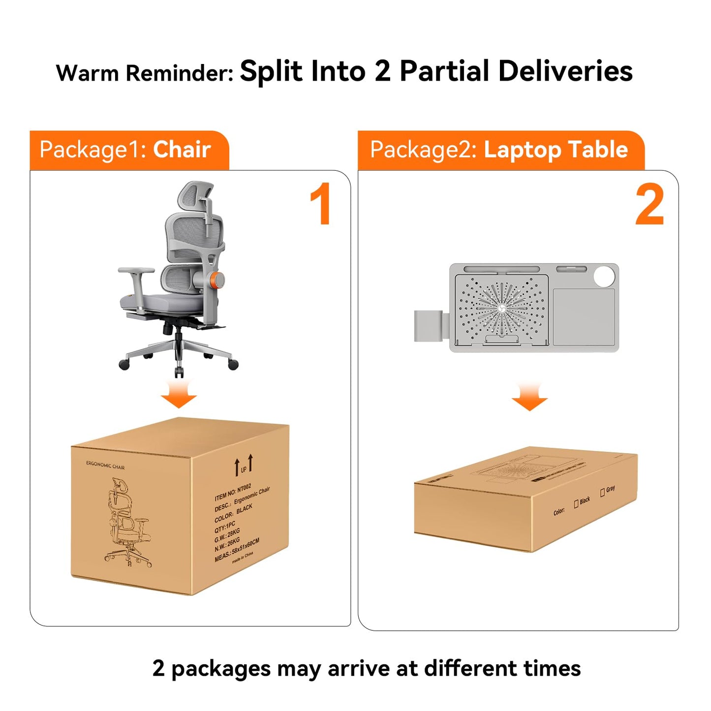 Newtral Office Chair Ergonomic - Home Office Desk Chair, Big and Tall Office Chair, Auto-Following Lumbar Support for Back Pain, Adjustable Seat Depth and Height (with Footrest + Laptop Tray, Gray)