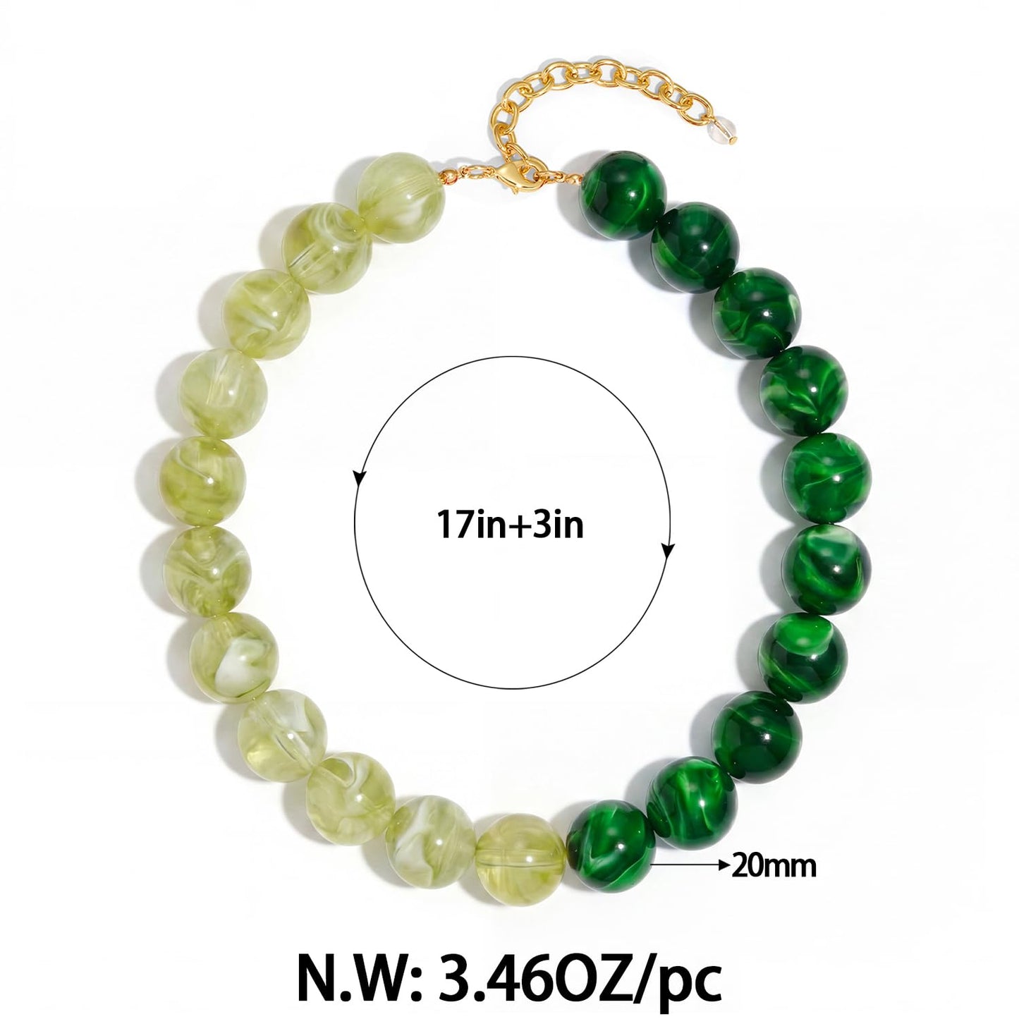 FAUTHENTICUTE Two-Tone Green Chunky Beaded Choker Necklace for Women Boho Western Statement Necklace Trendy Summer Beach Everyday Green Beaded Necklaces for Women