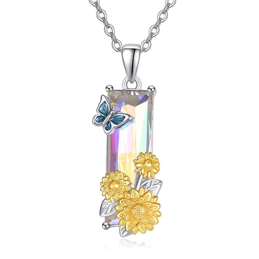 AENEAS Valentines Day Gifts for Women Her Sunflower Necklace for Women 925 Sterling Silver Butterfly Sunflower Necklace 18K Gold Plated Hypoallergenic Crystal Jewelry Gift for Wife