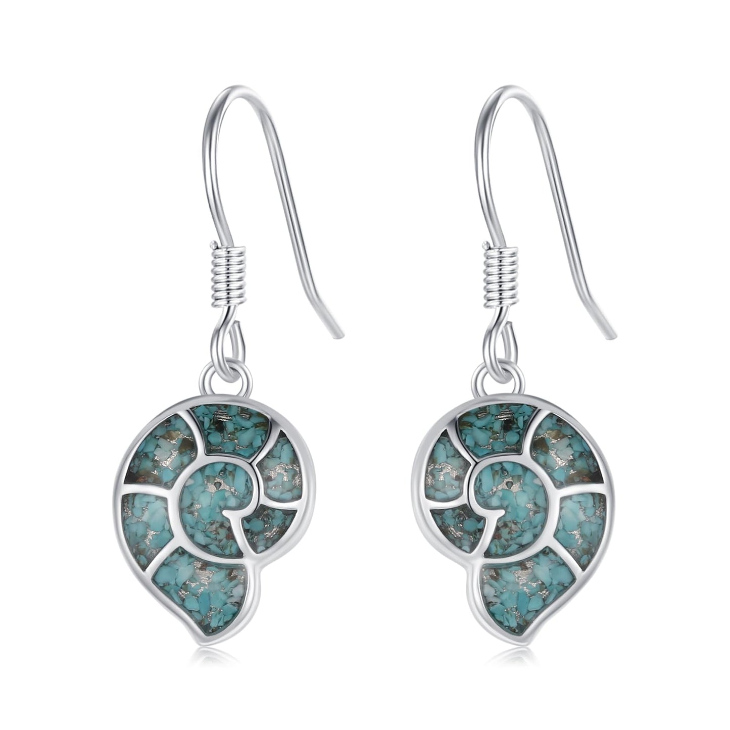 Conch Earrings for Women 925 Sterling Silver Sea Shell Dangle Drop Earrings Turquoise Ocean Earrings Beach Themed Jewelry Ocean Gifts for Friends