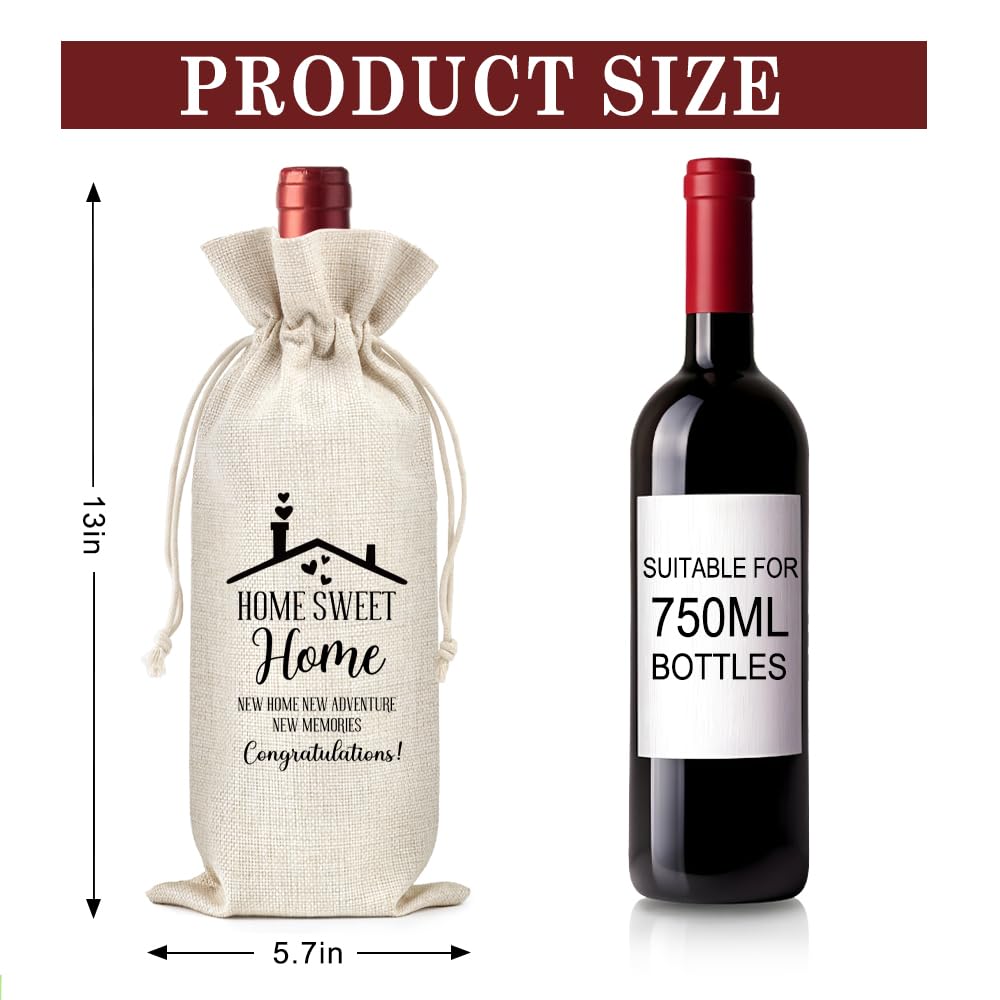 WHTYEFZ Home Sweet New Home New Adventure New Memories Canvas Wine Bag, Housewarming Theme Reusable Tote Gifts for New Homeowner, Housewarming New Beginning Gifts for Sister Friend Neighbor Wine Lover