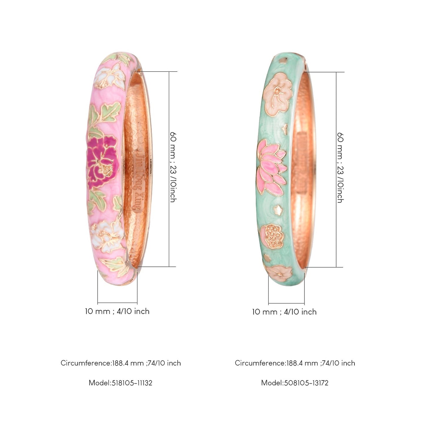 UJOY Designer Womens Couple Bangles Golden Flower Enamel Bracelets Jewelry Box for Women Gift 55A35-55A113 Green Pink