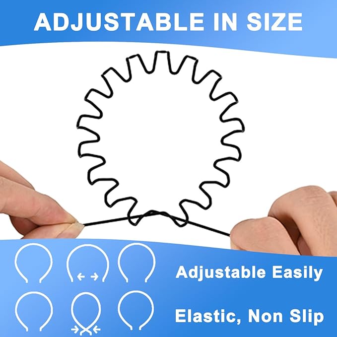 Metal Headbands for Men, Fashion Unisex Wavy Hair Bands, Elastic Zigzag Hairbands Perfect for Outdoor Sports, Daily Styling (3 Pack)