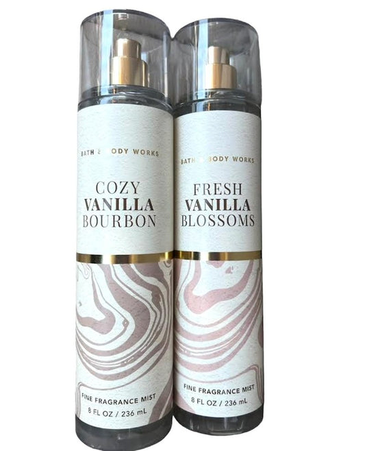 Bath and body Lotion, Perfume Mist, Shower Gel Fragrance Collection (Vanilla Mists - Bourbon - Blossom, 2 pc Set)